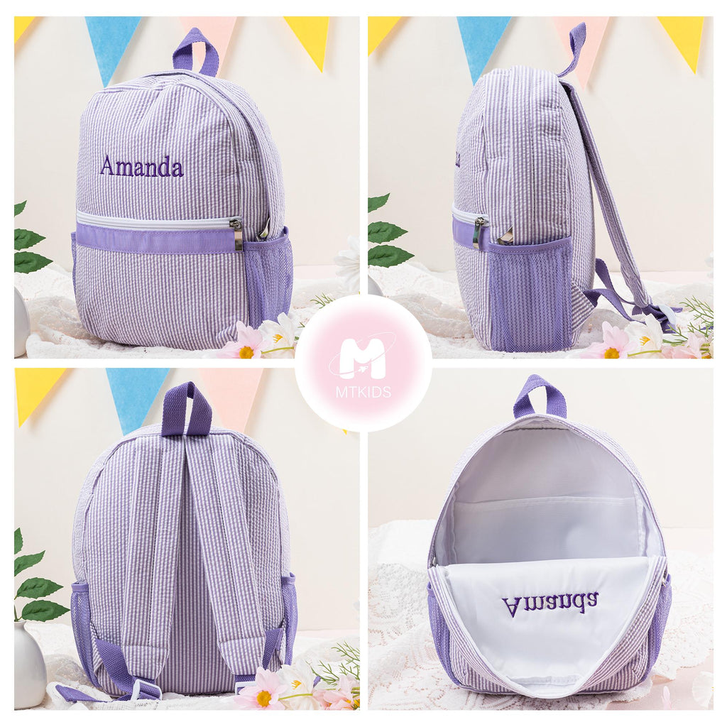 Personalized Seersucker Toddler Backpack: Kids Preppy School Bookbag, Custom Name Child Bag