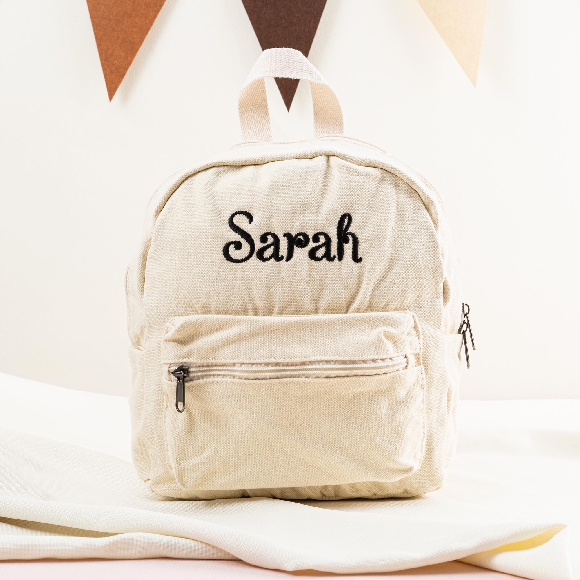 Personalized Canvas Kids Backpack: Embroidered Toddler Book Bag