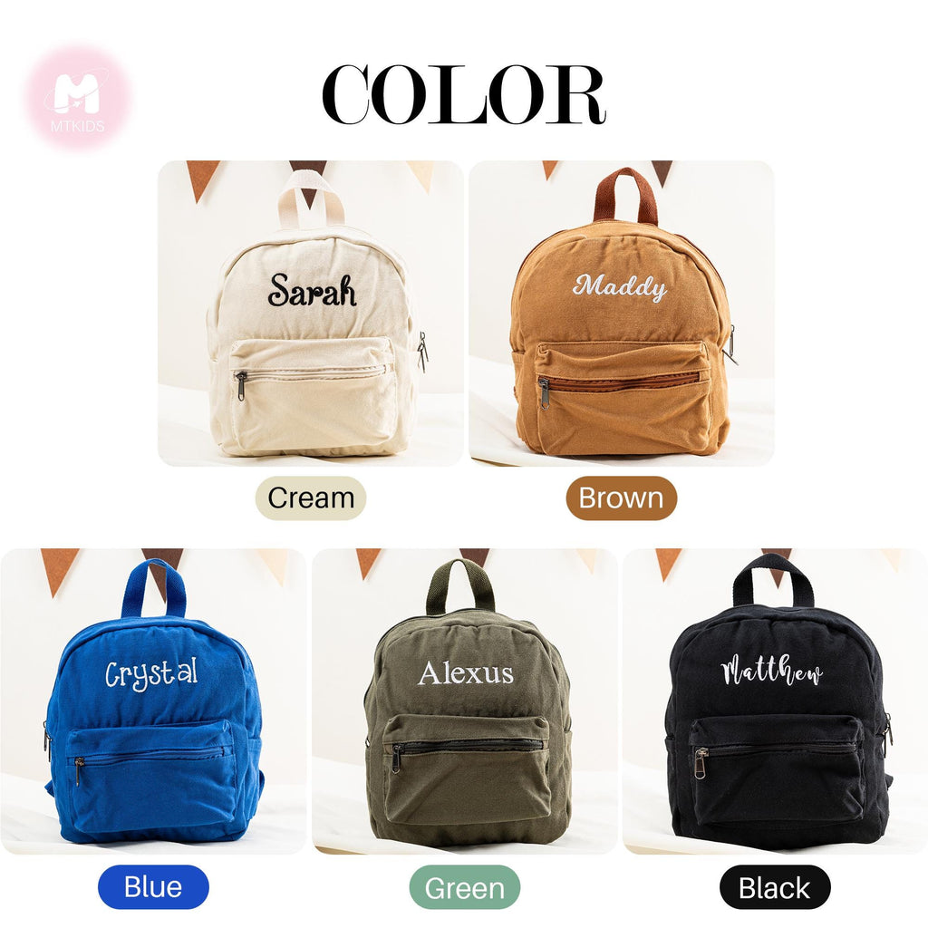 Personalized Canvas Kids Backpack: Embroidered Toddler Book Bag