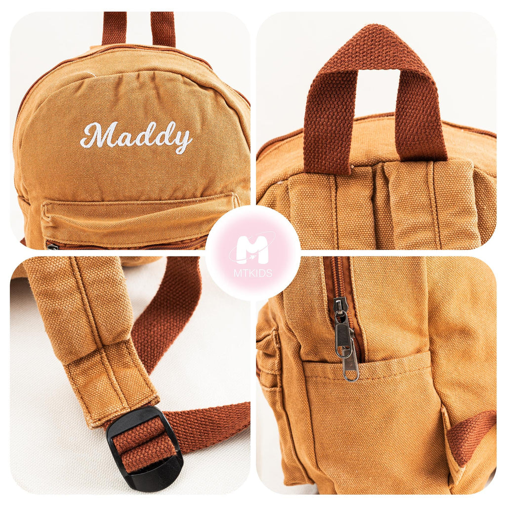 Personalized Canvas Kids Backpack: Embroidered Toddler Book Bag