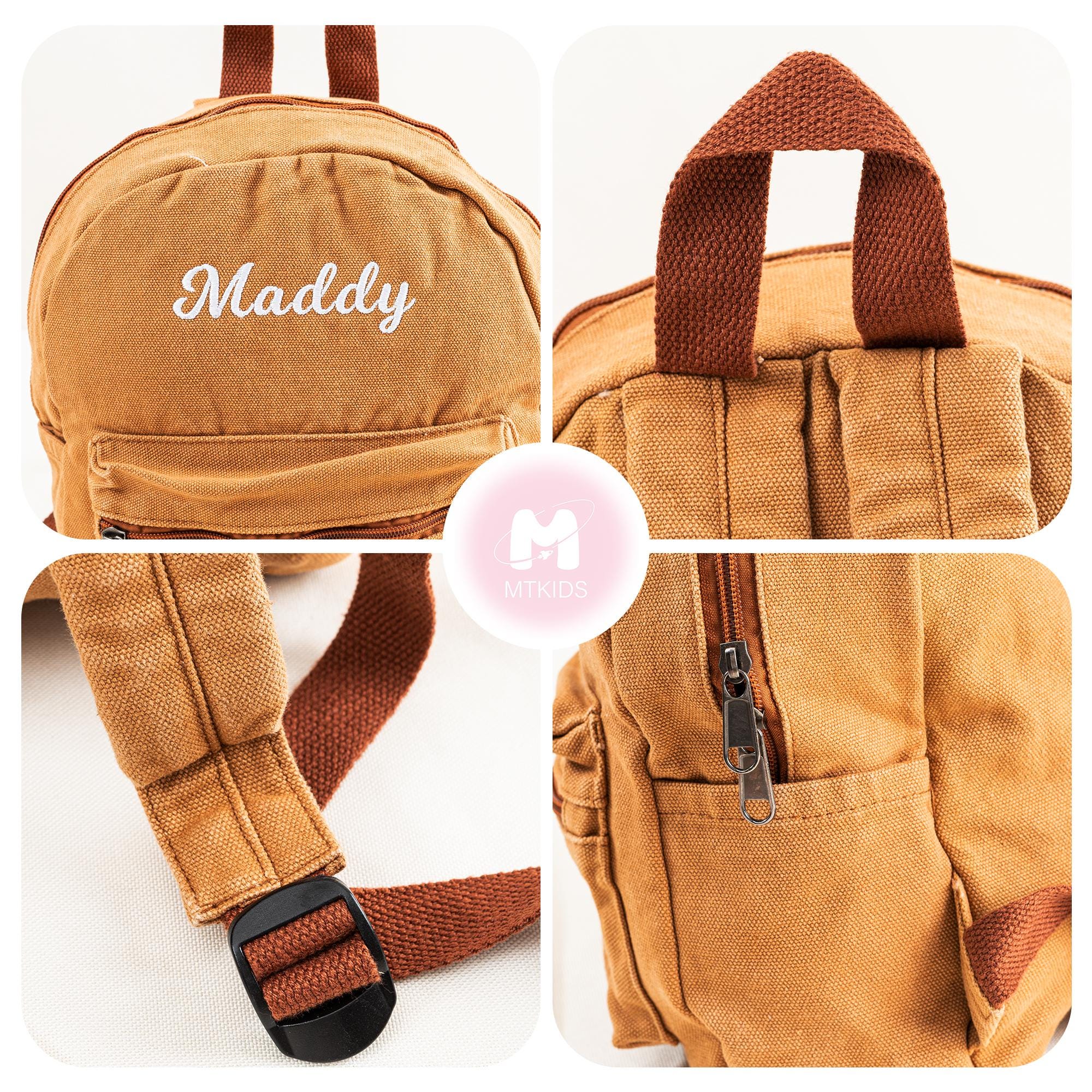 Personalized Canvas Kids Backpack: Embroidered Toddler Book Bag