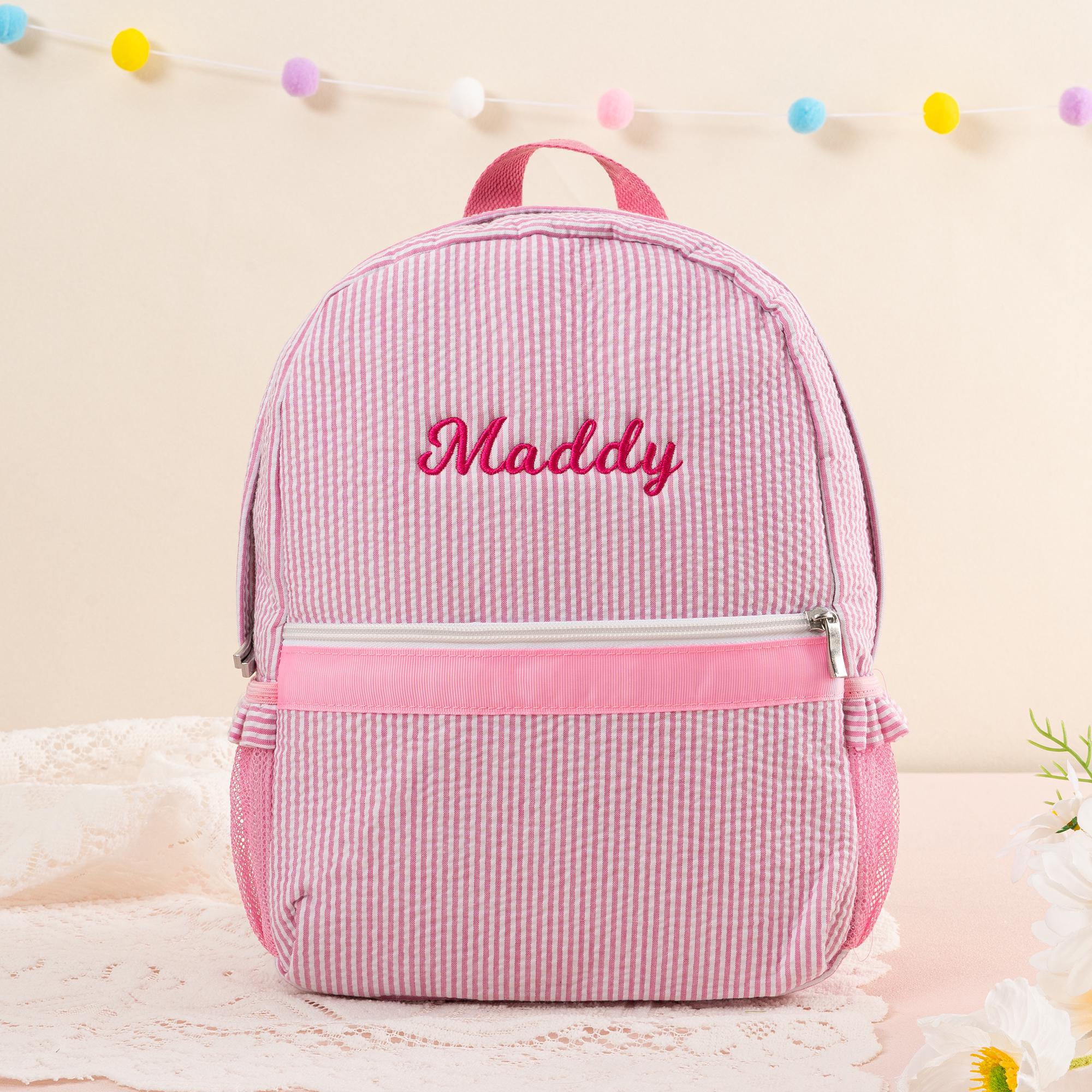 Personalized Seersucker Toddler Backpack: Ruffle Strap Bookbag