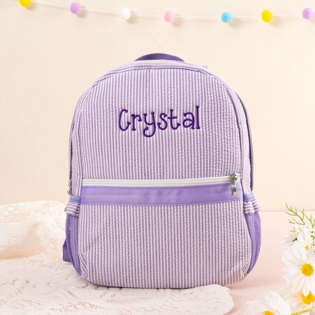 Personalized Seersucker Toddler Backpack: Ruffle Strap Bookbag