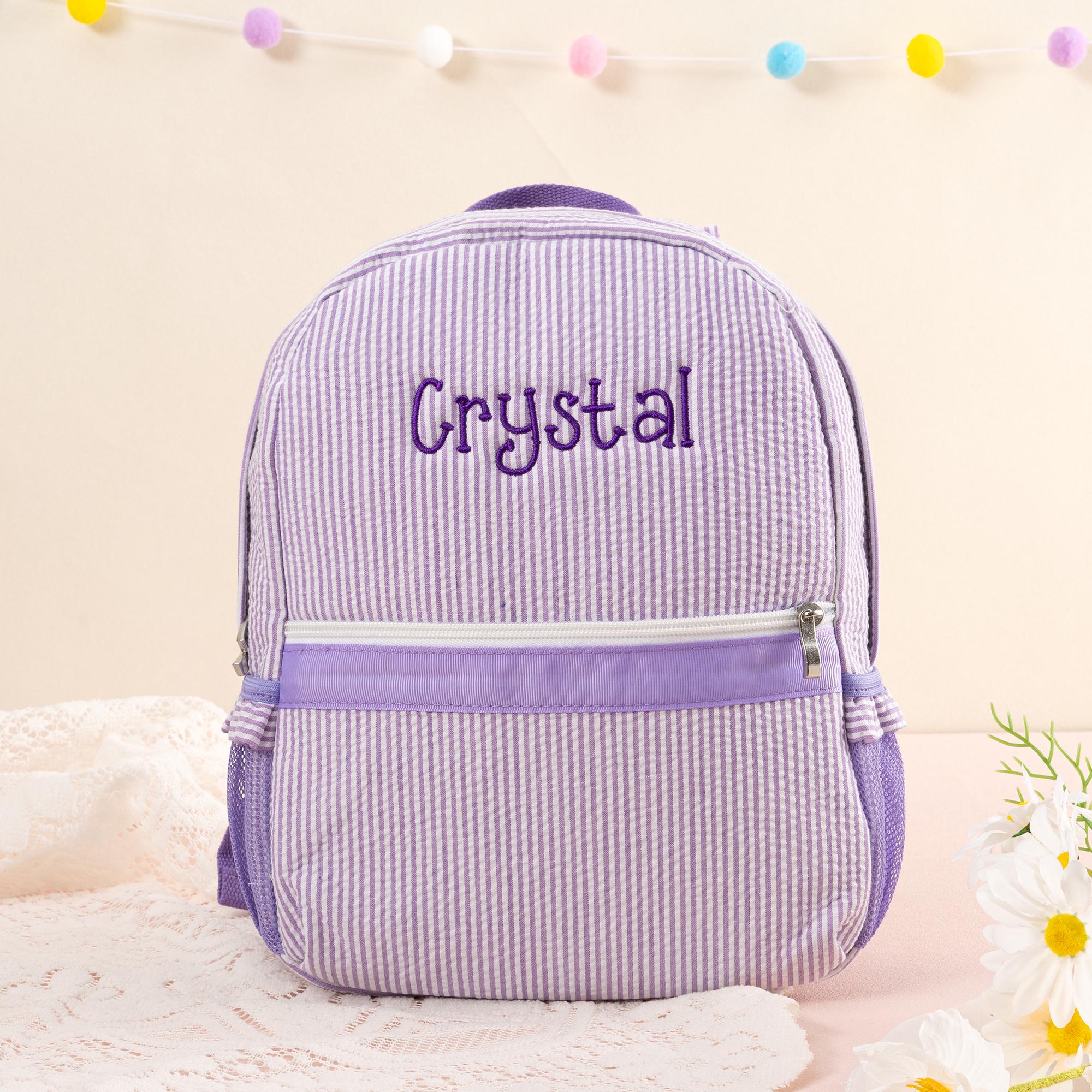 Personalized Seersucker Toddler Backpack: Ruffle Strap Bookbag
