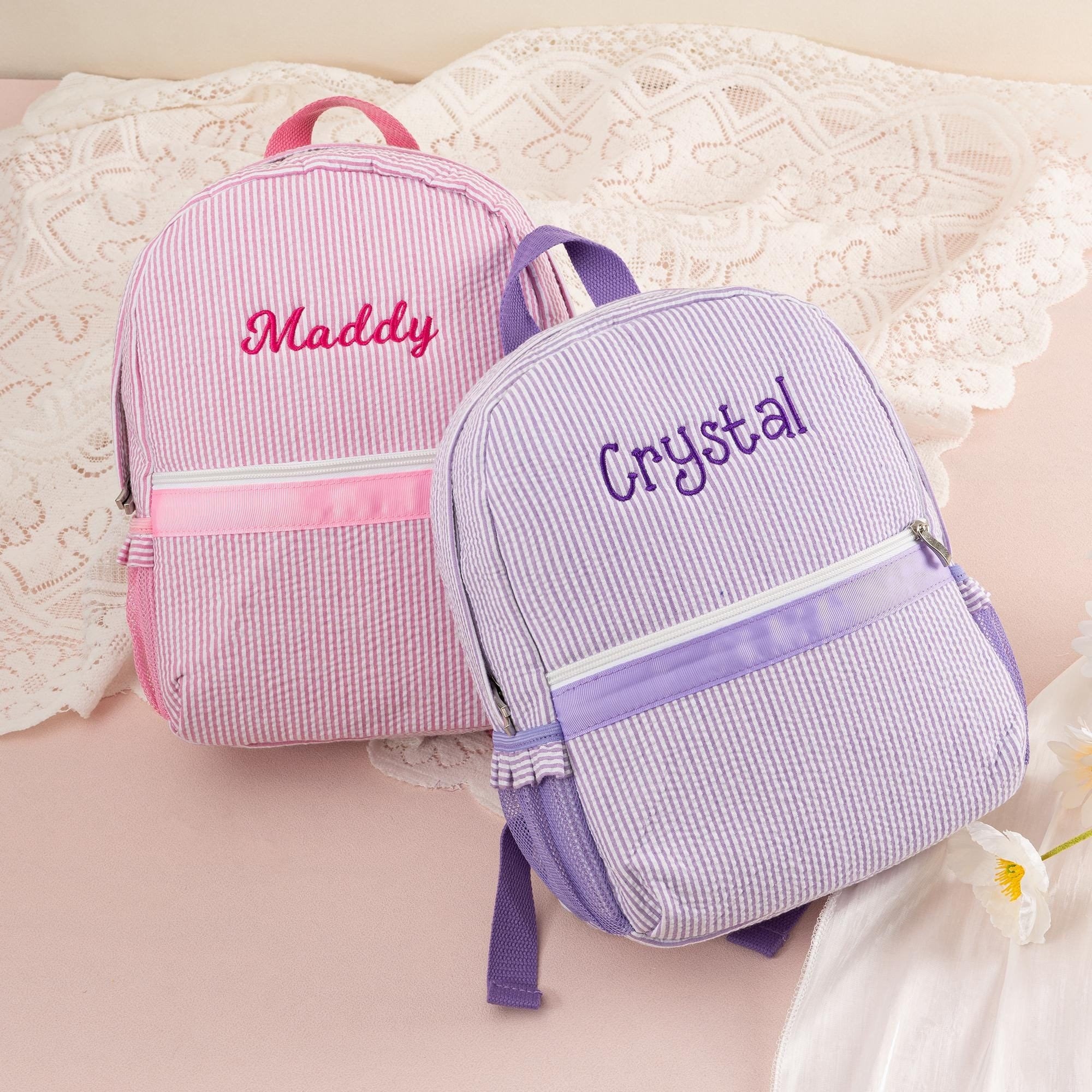 Personalized Seersucker Toddler Backpack: Ruffle Strap Bookbag