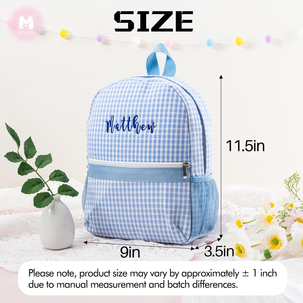 Personalized Seersucker Kids Backpack: Monogrammed Plaid Book Bag