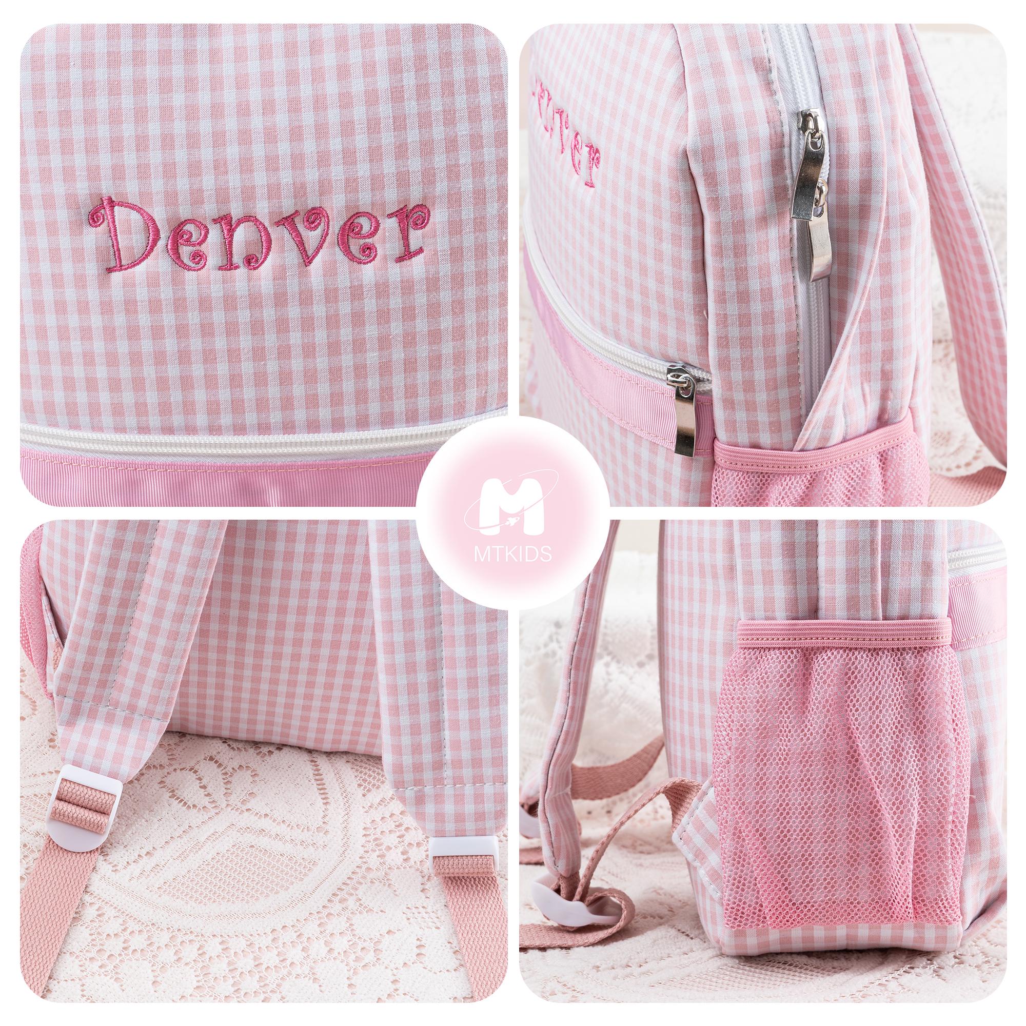 Personalized Seersucker Kids Backpack: Monogrammed Plaid Book Bag