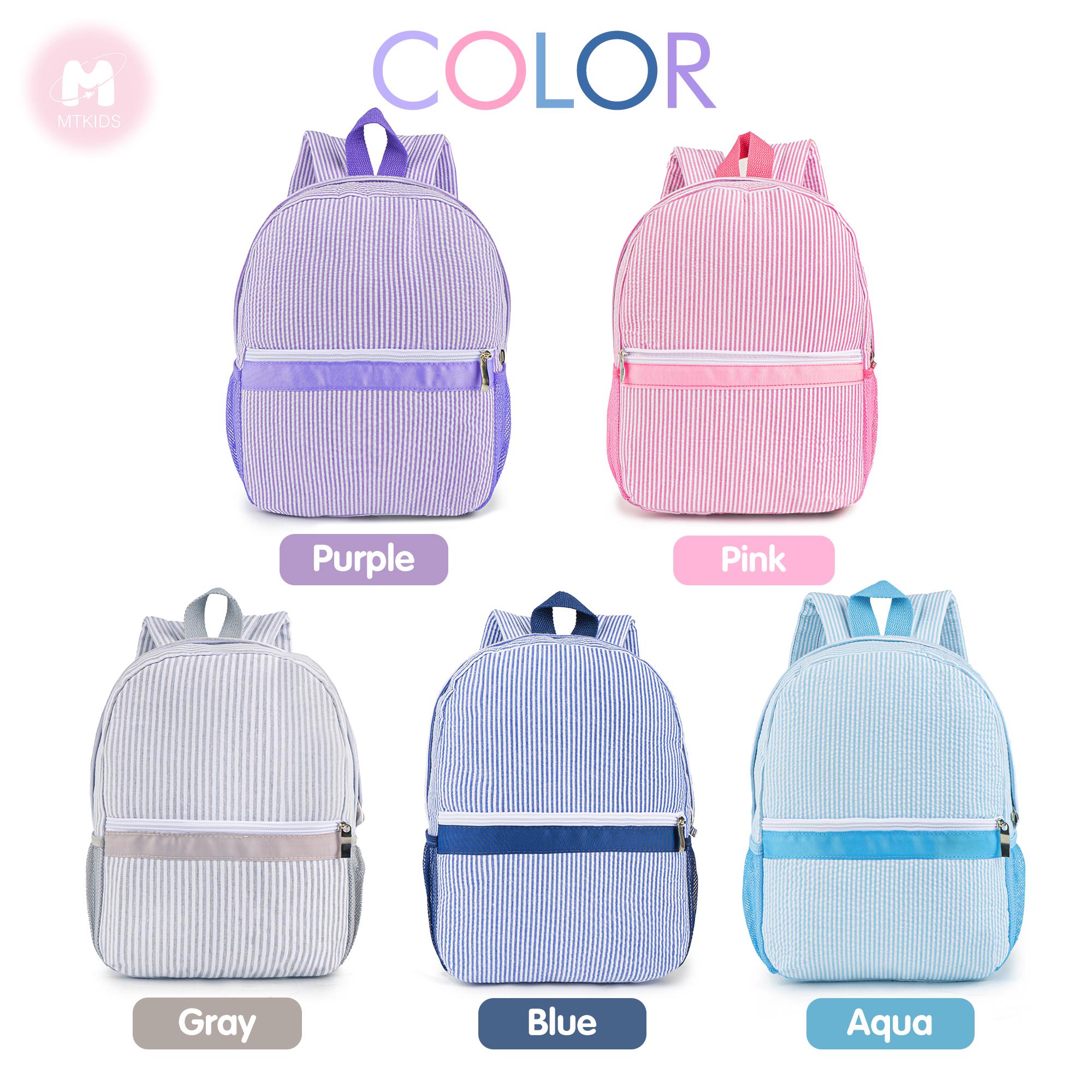 Personalized Kids Backpack: Embroidered Initial Seersucker School Bag