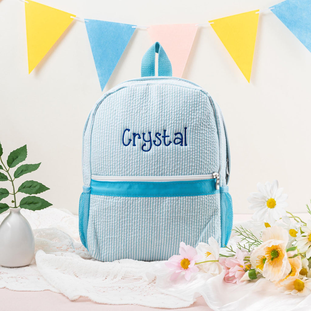 Toddler Backpack, Personalized Kids' Backpack, Seersucker Preppy School Bookbag, Child Gift, Boys Girls Bag