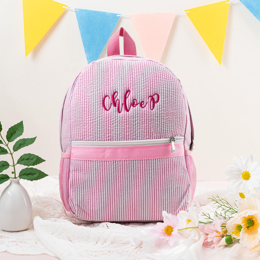 Toddler Backpack, Personalized Kids' Backpack, Seersucker Preppy School Bookbag, Child Gift, Boys Girls Bag
