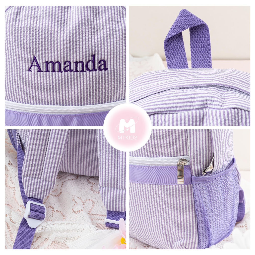 Toddler Backpack, Personalized Kids' Backpack, Seersucker Preppy School Bookbag, Child Gift, Boys Girls Bag