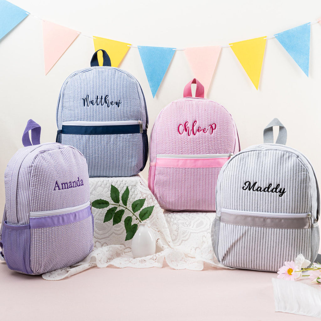 Toddler Backpack, Personalized Kids' Backpack, Seersucker Preppy School Bookbag, Child Gift, Boys Girls Bag
