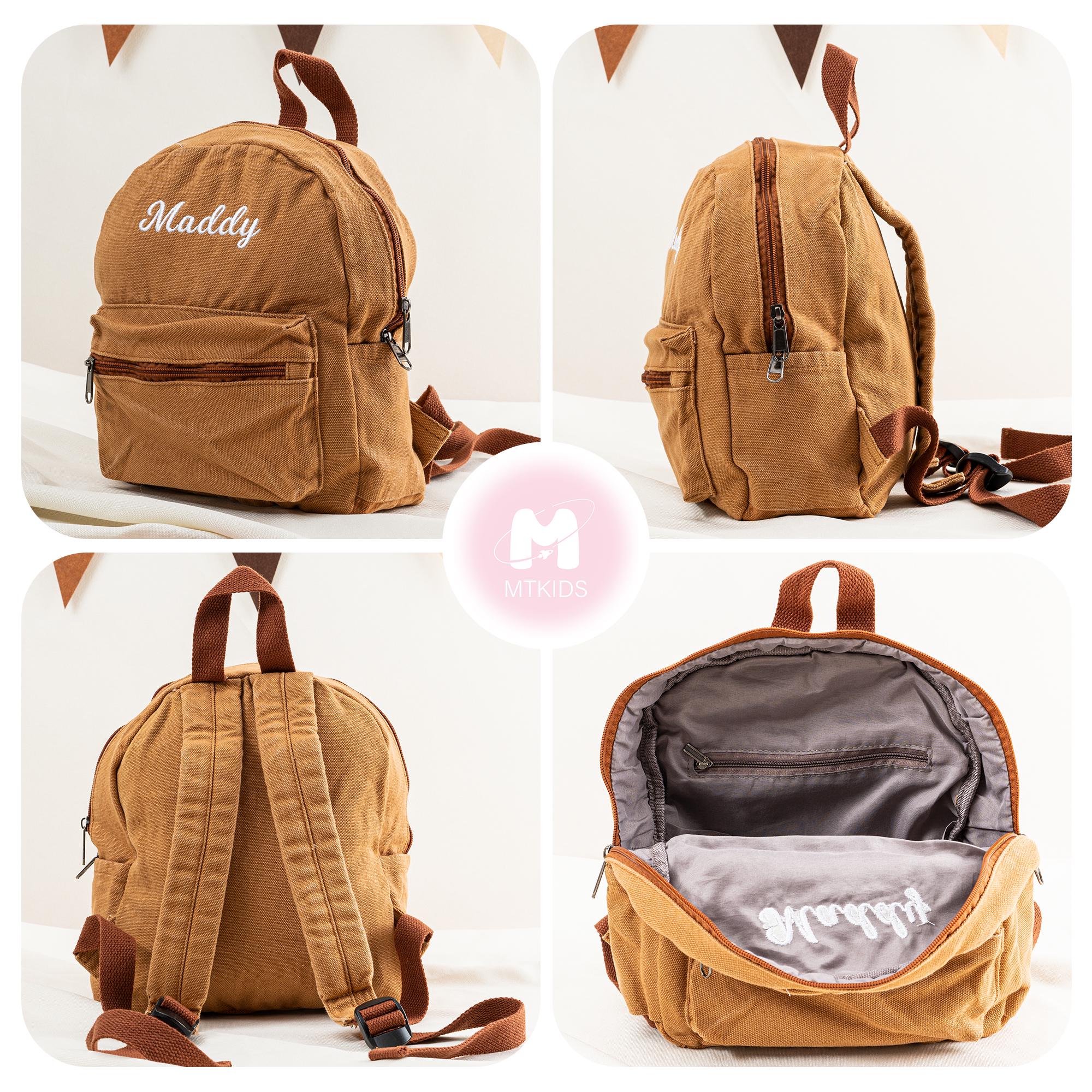 Personalized Canvas Kids Backpack: Embroidered Toddler Book Bag
