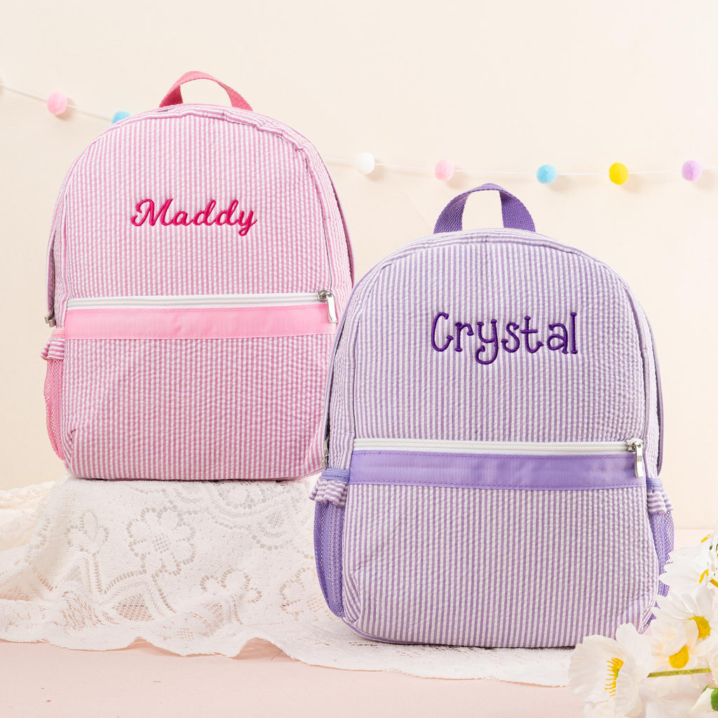 Personalized Seersucker Toddler Backpack: Ruffle Strap Bookbag