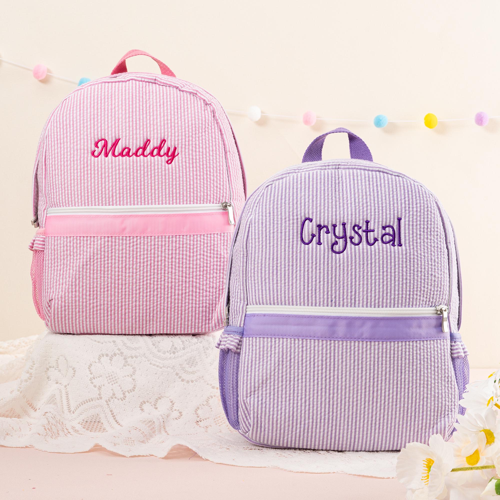 Personalized Seersucker Toddler Backpack: Ruffle Strap Bookbag