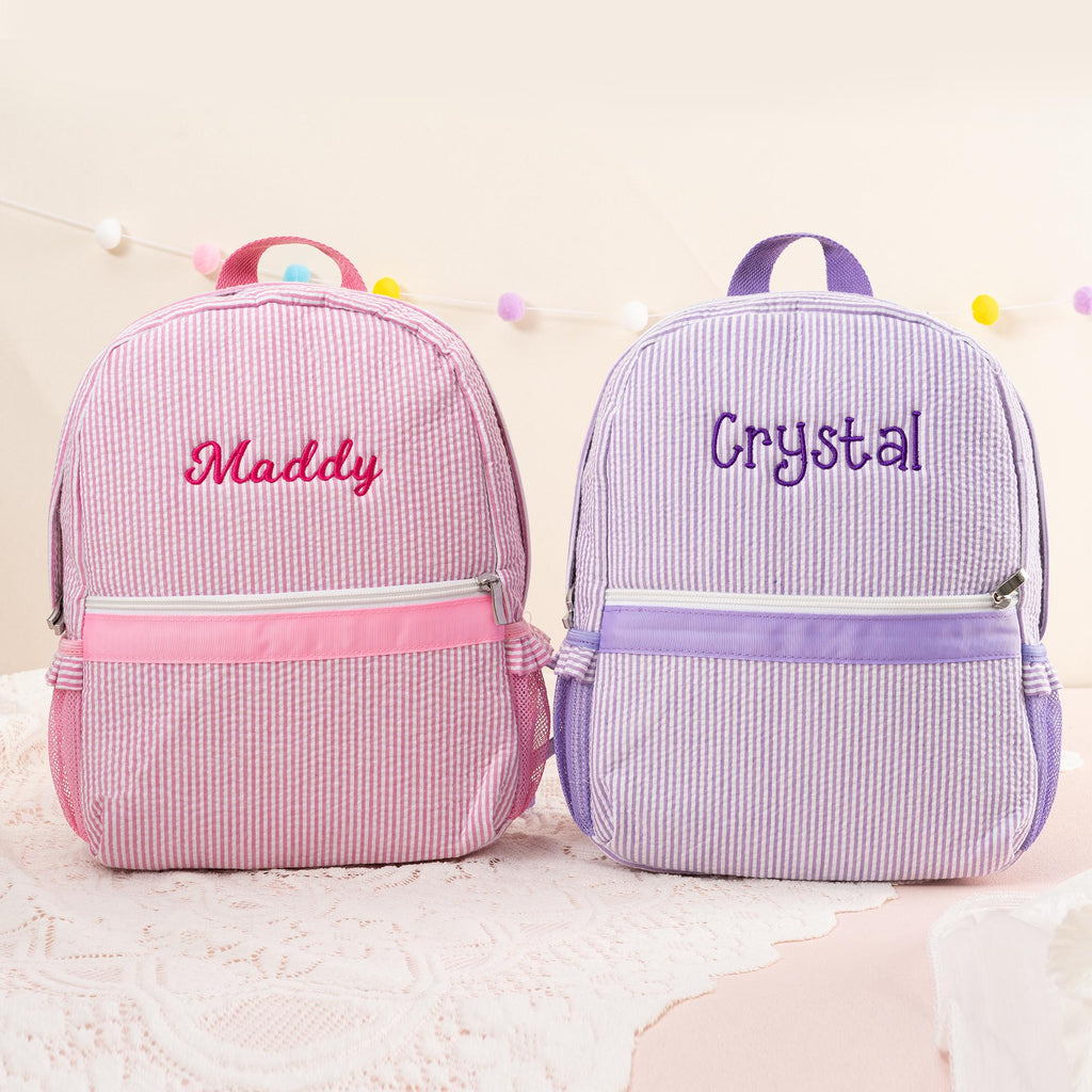 Personalized Seersucker Toddler Backpack: Ruffle Strap Bookbag