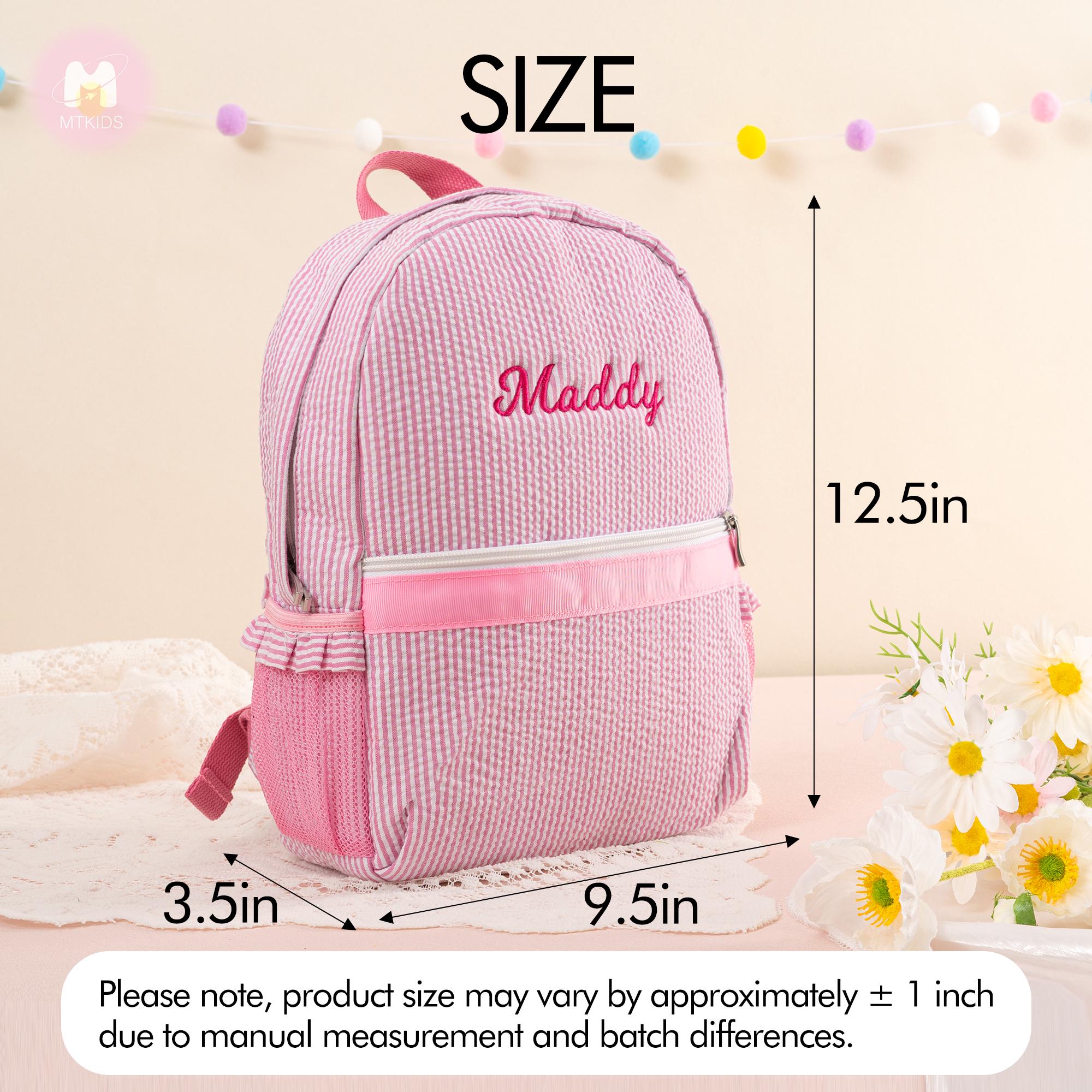 Personalized Seersucker Toddler Backpack: Ruffle Strap Bookbag