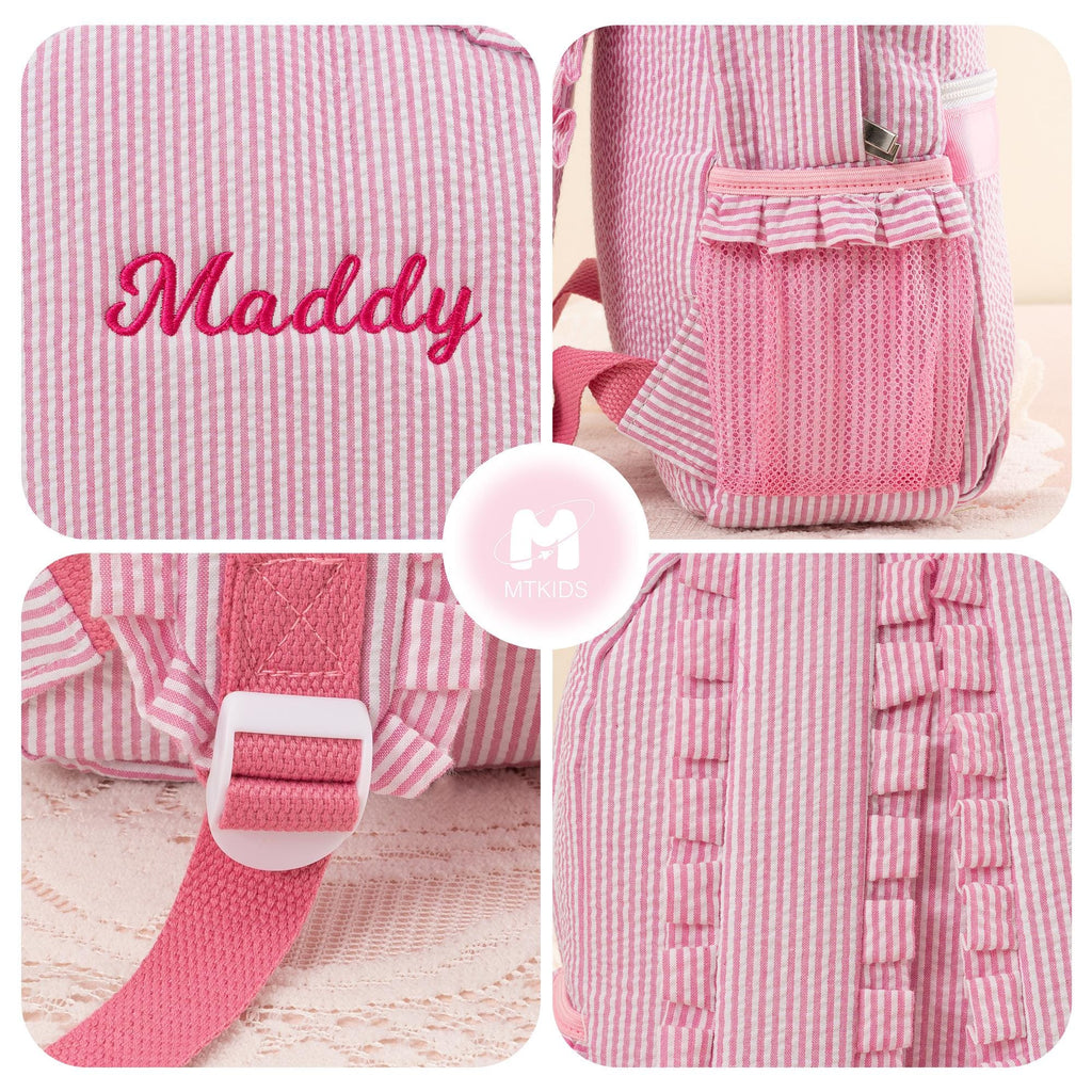 Personalized Seersucker Toddler Backpack: Ruffle Strap Bookbag