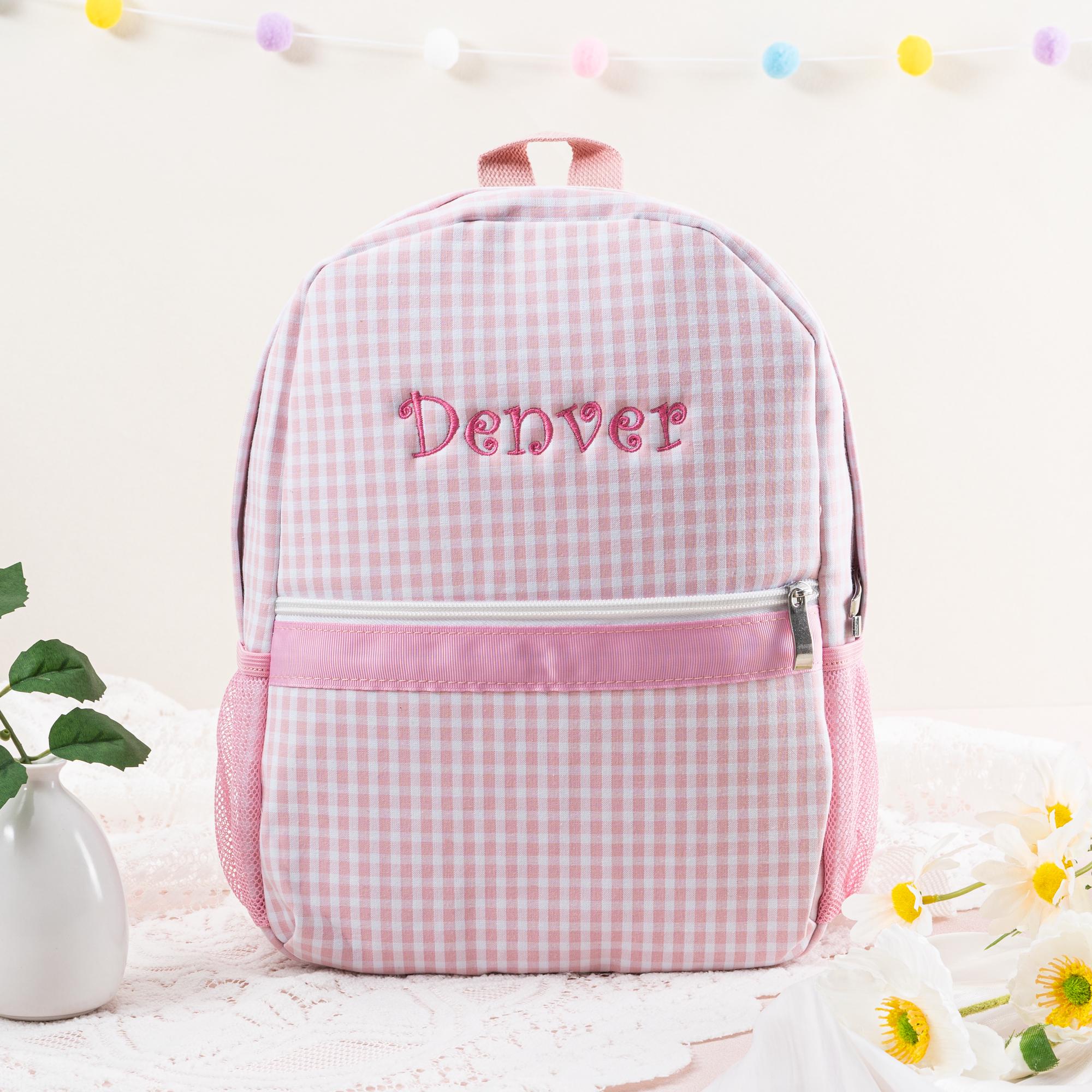 Personalized Seersucker Kids Backpack: Monogrammed Plaid Book Bag