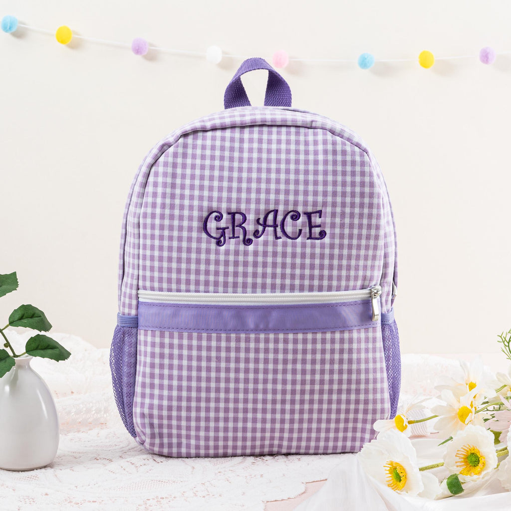 Personalized Seersucker Kids Backpack: Monogrammed Plaid Book Bag