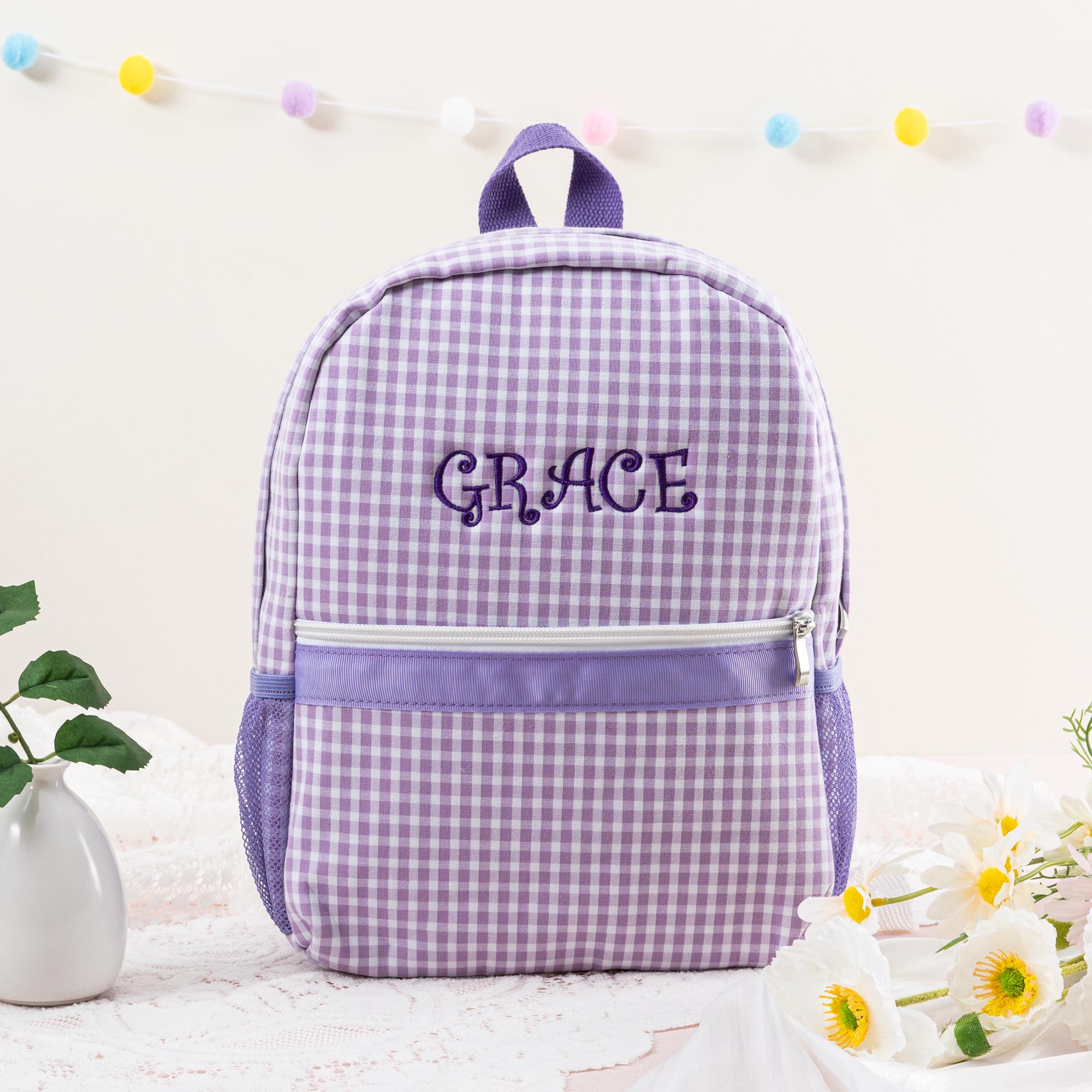 Personalized Seersucker Kids Backpack: Monogrammed Plaid Book Bag