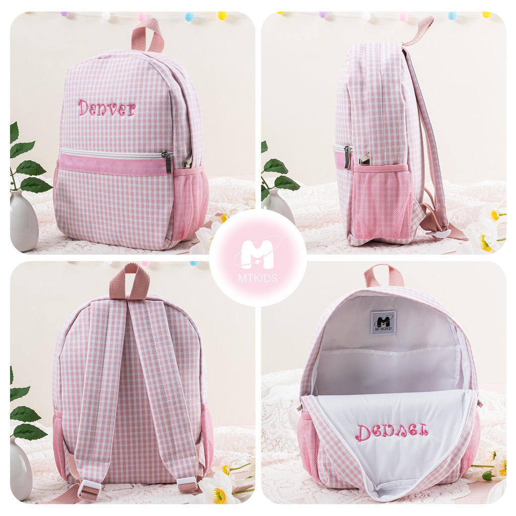Personalized Seersucker Kids Backpack: Monogrammed Plaid Book Bag
