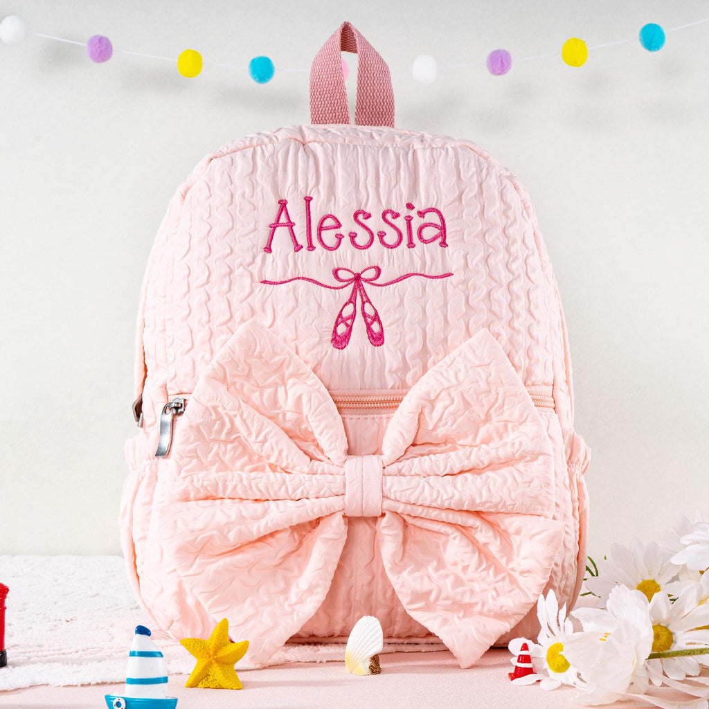 Personalized Ballet Backpack: Seersucker Dance Bag with Bow