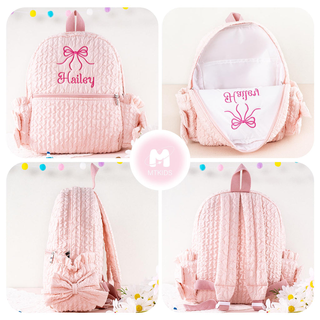 Personalized Ballet Backpack: Seersucker Dance Bag with Bow