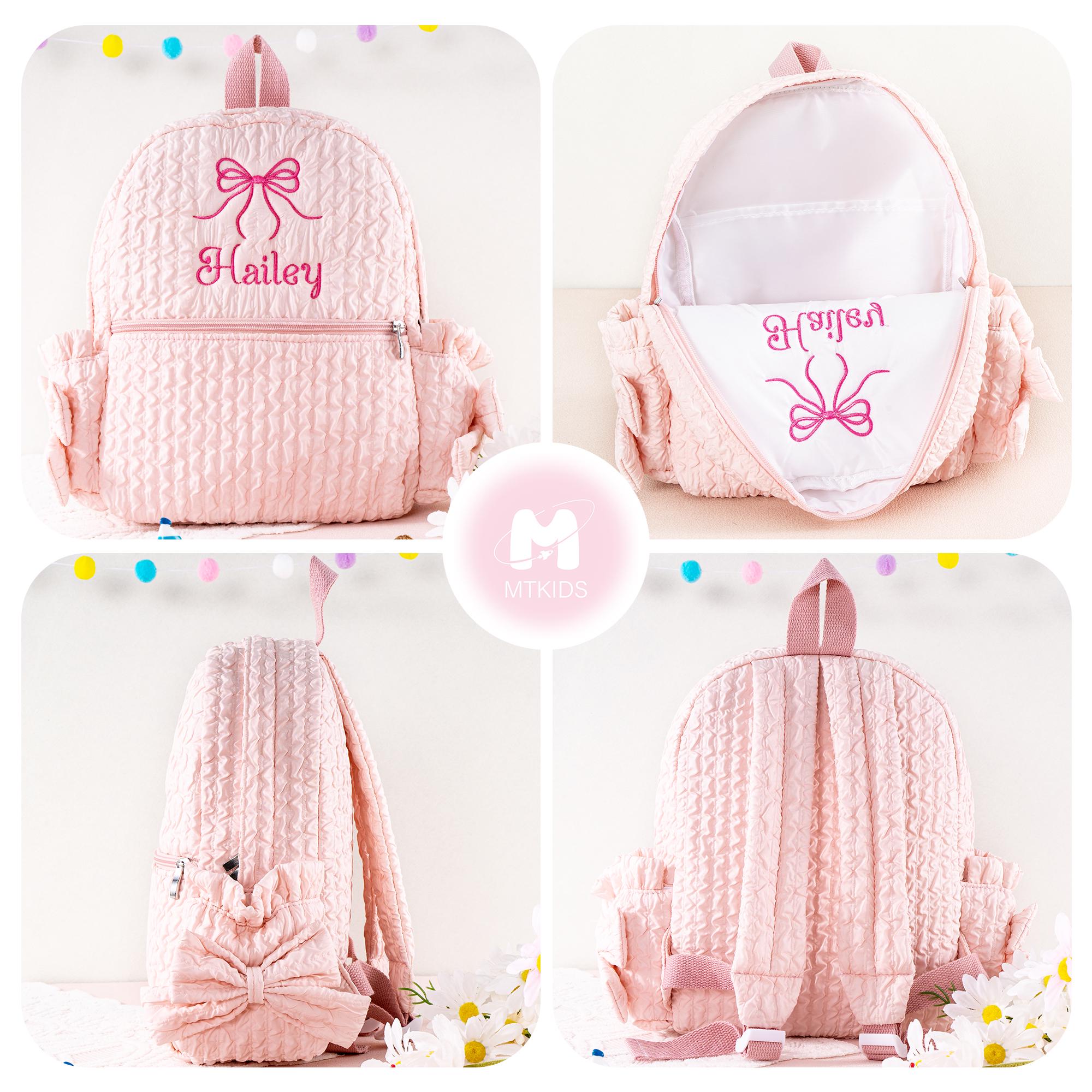 Personalized Ballet Backpack: Seersucker Dance Bag with Bow