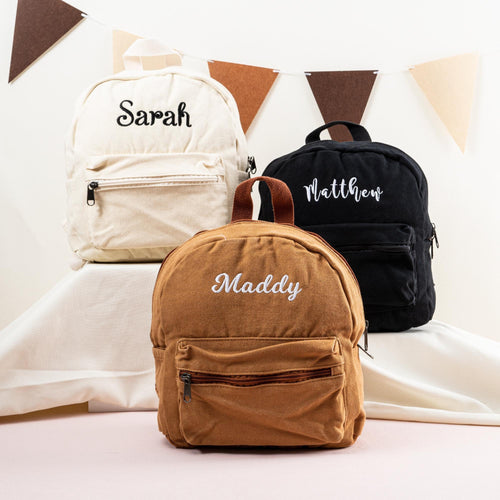 Personalized Canvas Kids Backpack: Embroidered Toddler Book Bag