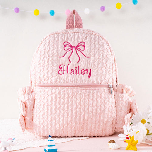 Personalized Ballet Backpack: Seersucker Dance Bag with Bow