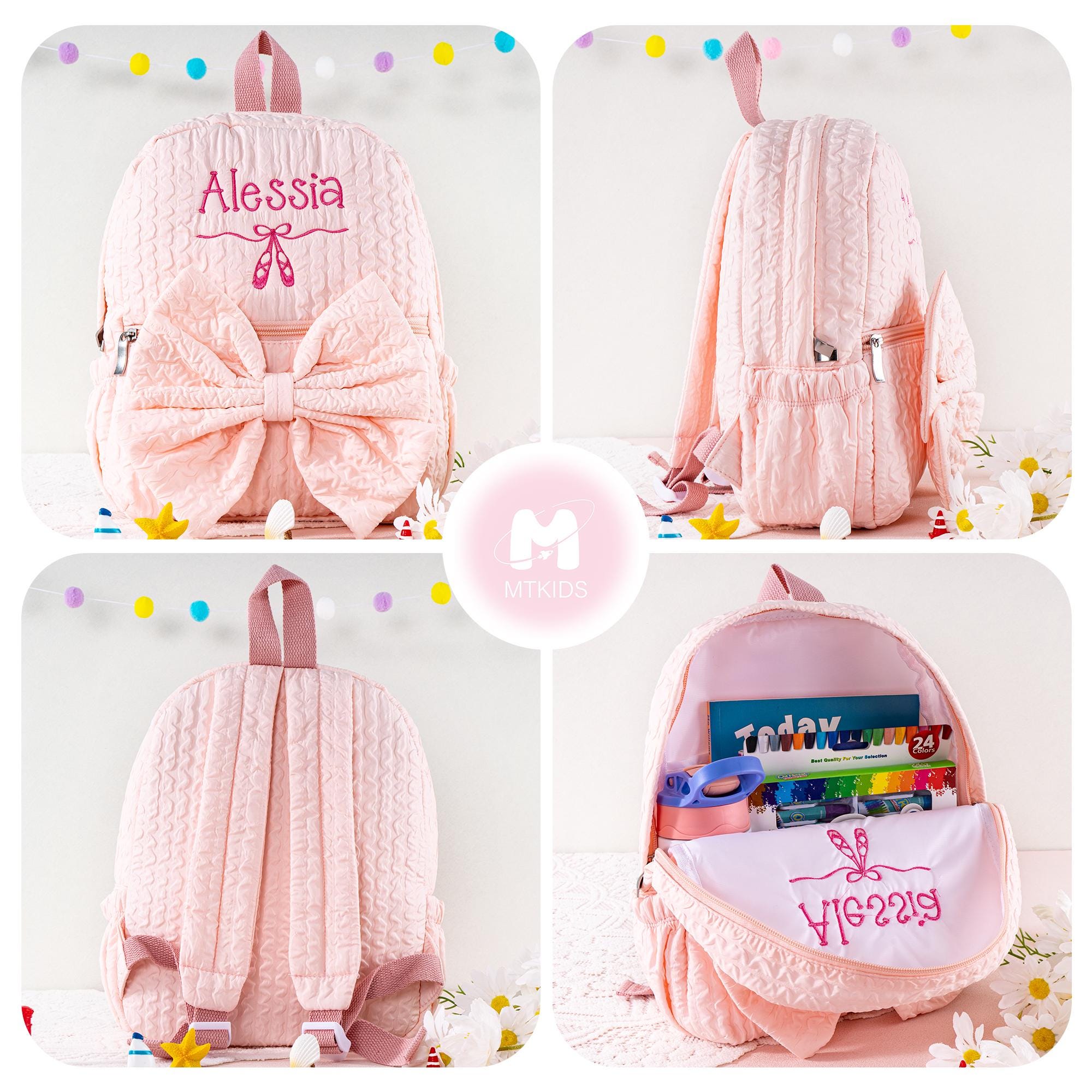 Personalized Ballet Backpack: Seersucker Dance Bag with Bow