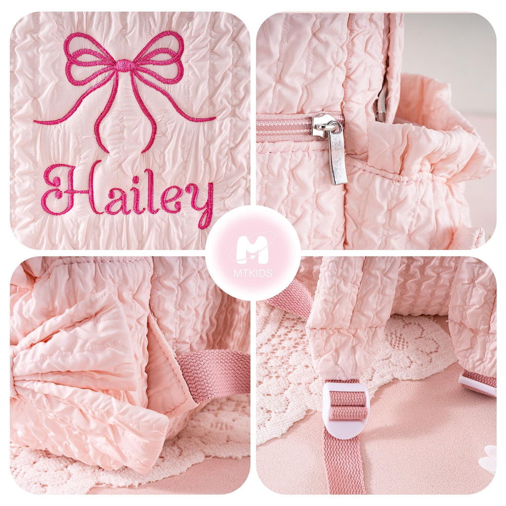 Personalized Ballet Backpack: Seersucker Dance Bag with Bow