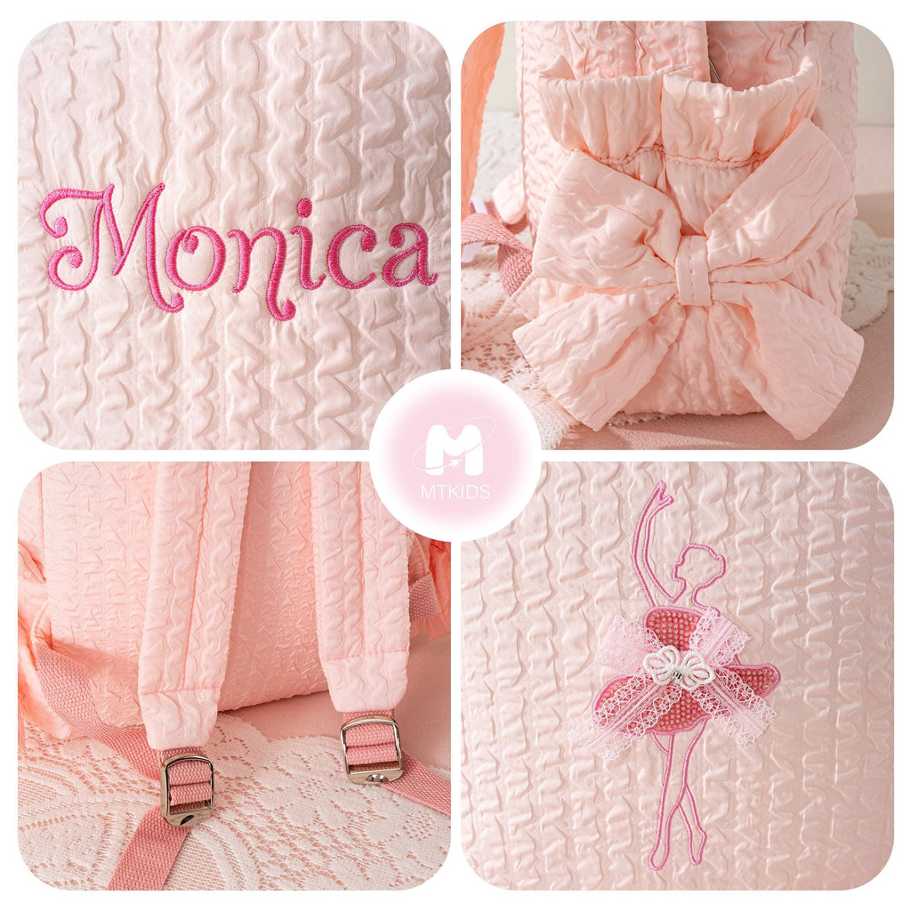 Personalized Seersucker Dance Backpack: Sparkly Ballerina, Lace Bow