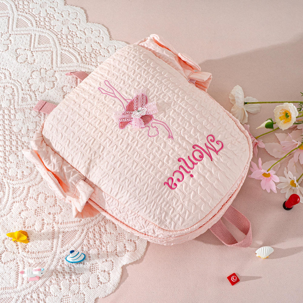Personalized Seersucker Dance Backpack: Sparkly Ballerina, Lace Bow