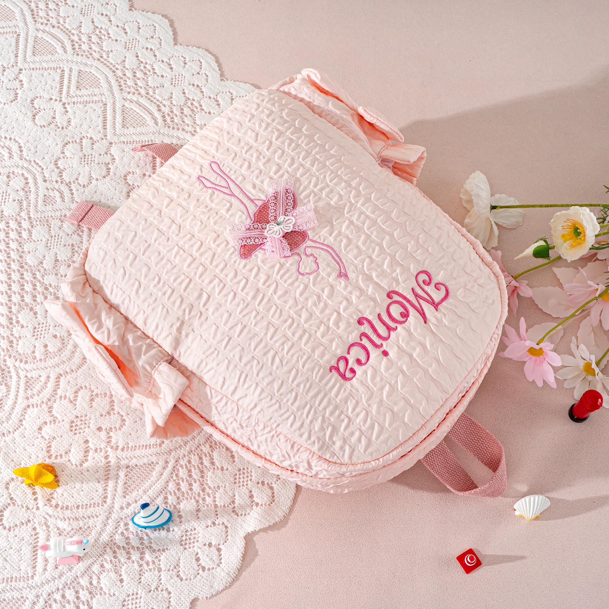 Personalized Seersucker Dance Backpack: Sparkly Ballerina, Lace Bow