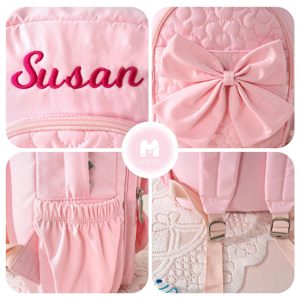 Personalized Flower Quilted Backpack with Bow: Toddler Preschool Bookbag
