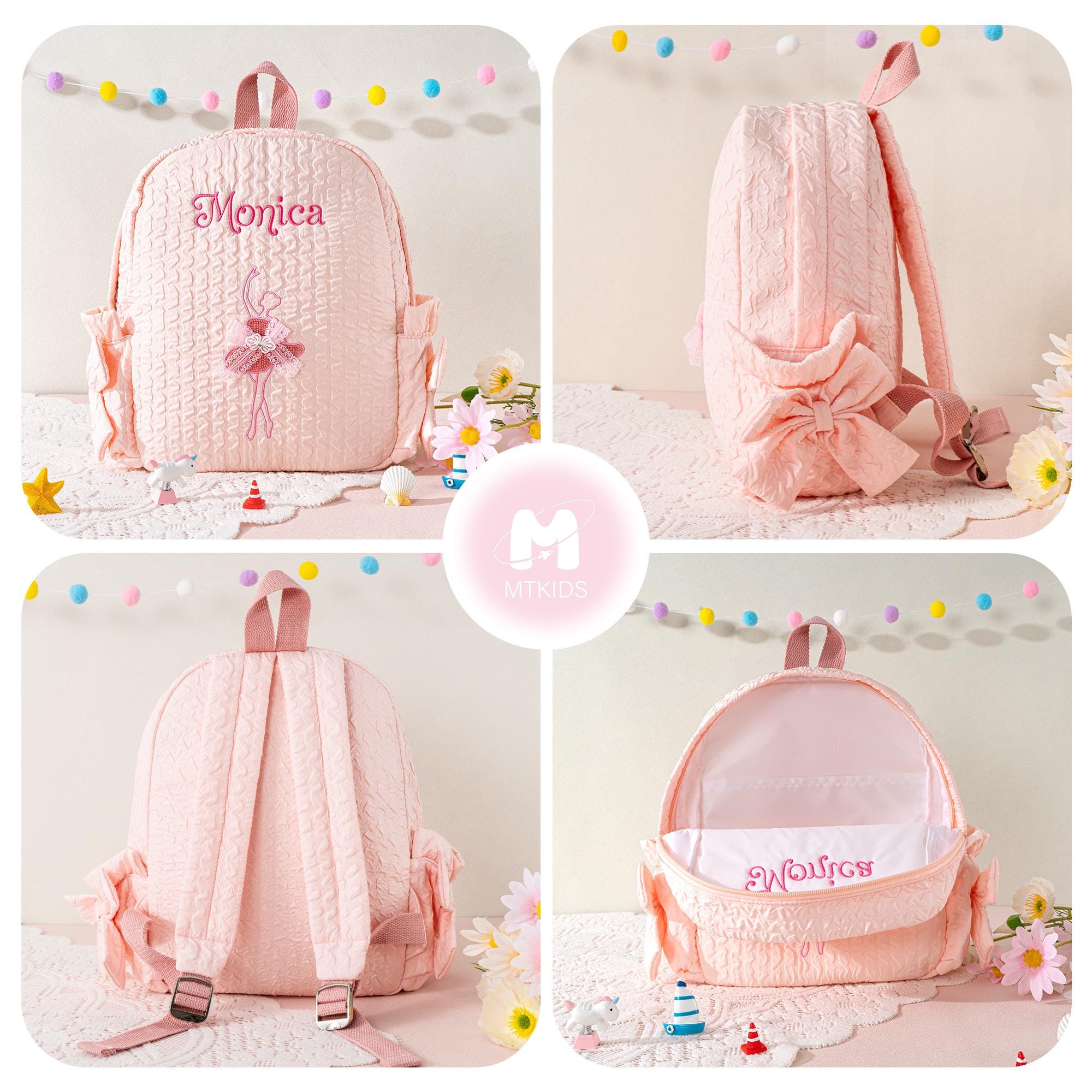Personalized Seersucker Dance Backpack: Sparkly Ballerina, Lace Bow