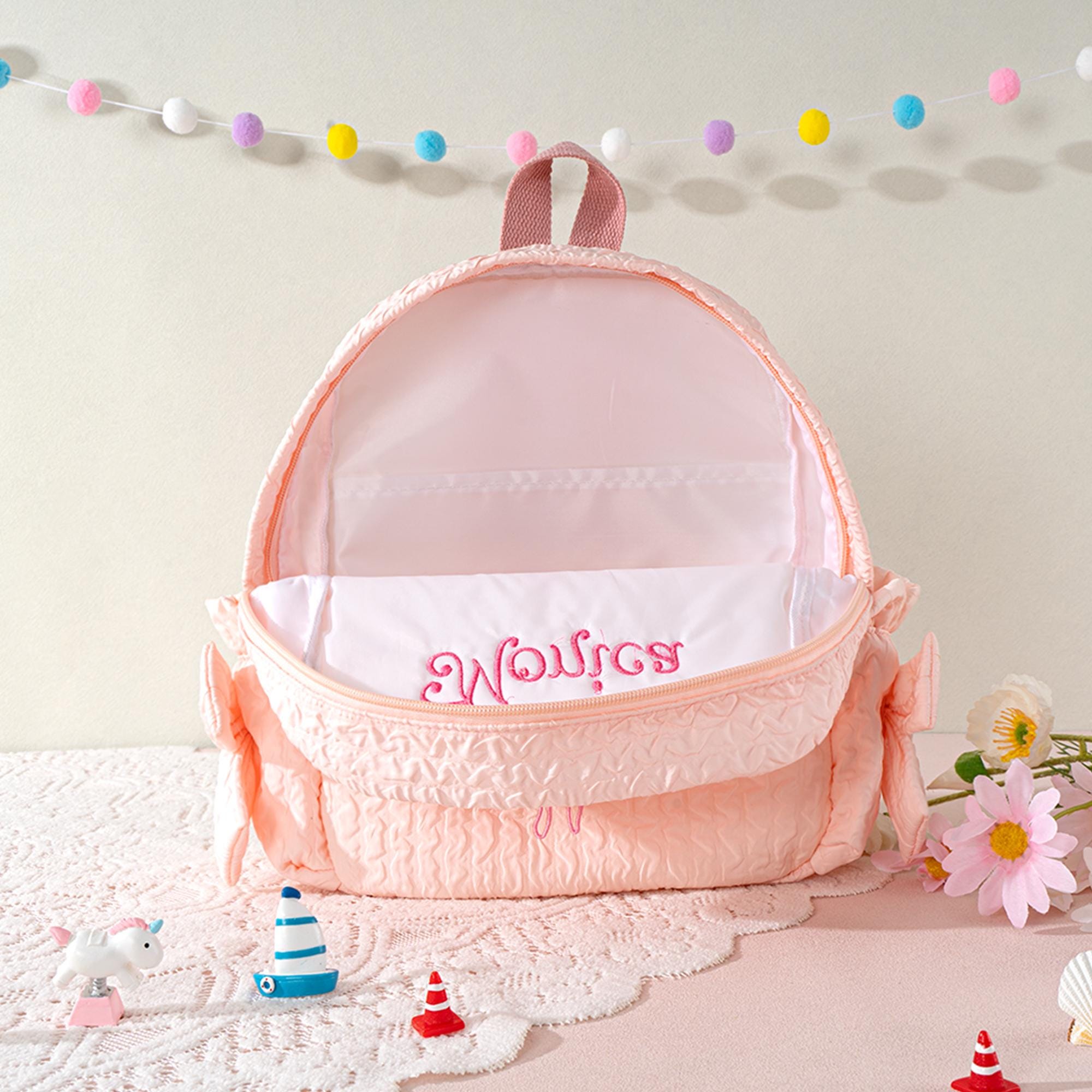 Personalized Seersucker Dance Backpack: Sparkly Ballerina, Lace Bow
