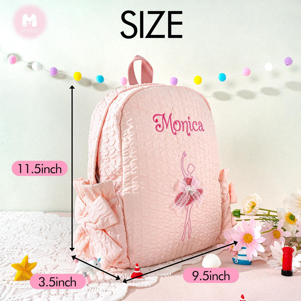 Personalized Seersucker Dance Backpack: Sparkly Ballerina, Lace Bow