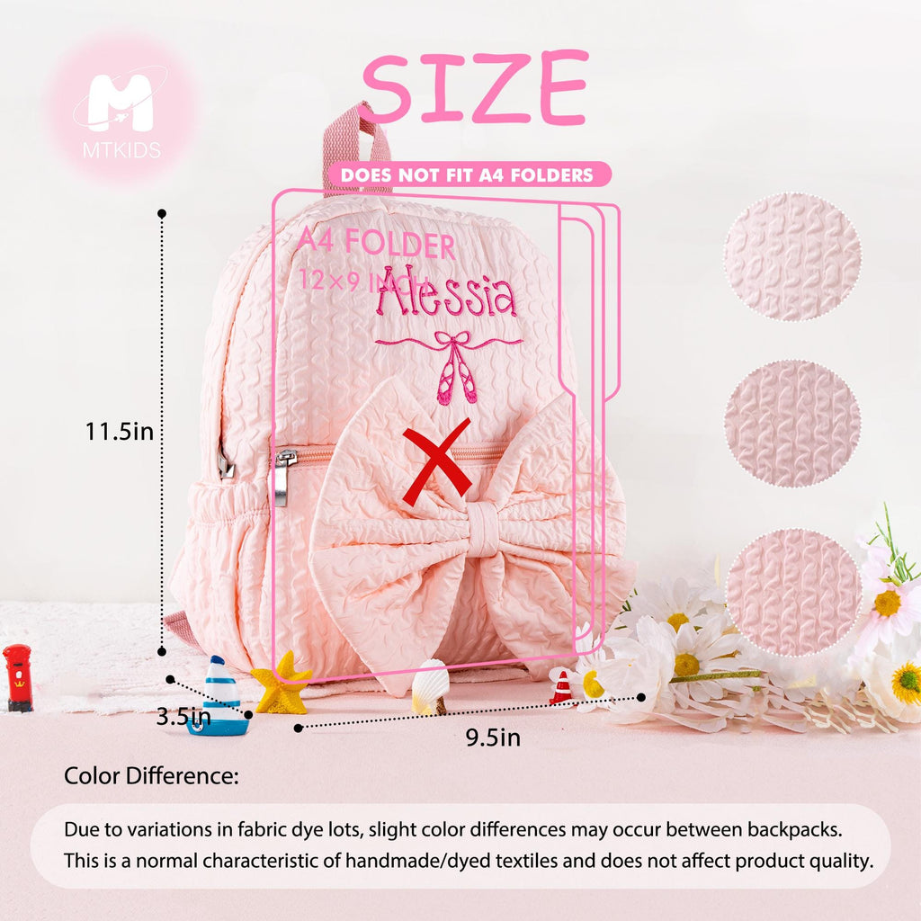 Personalized Ballet Backpack: Seersucker Dance Bag with Bow