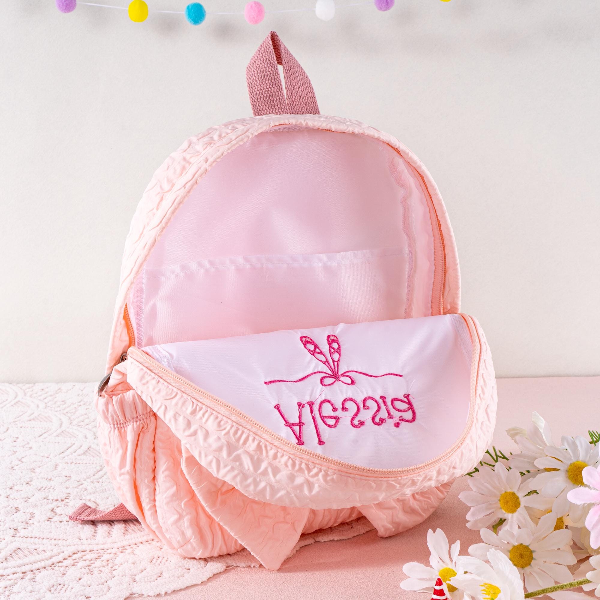 Personalized Ballet Backpack: Seersucker Dance Bag with Bow