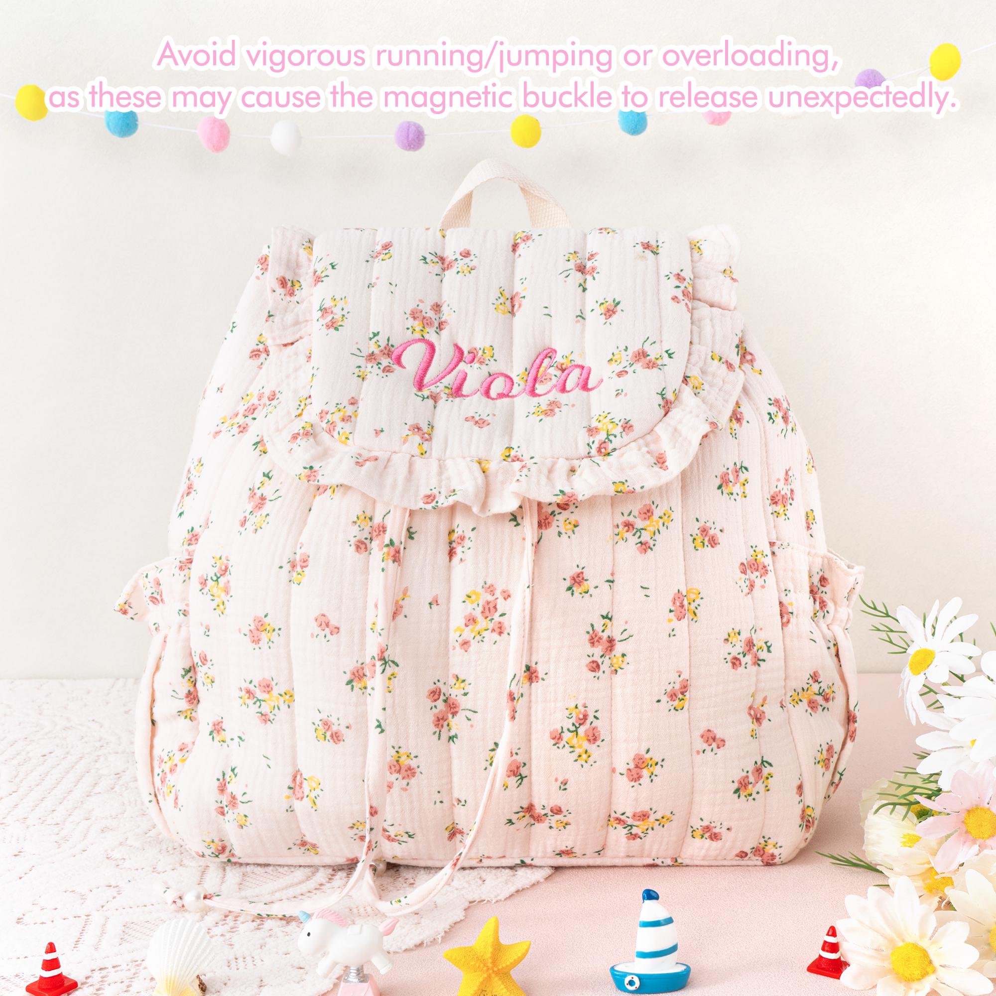 Toddler Backpack: Kids Quilted Floral Bookbag, Personalized Child Pink Gingham School Bag, Girls Gift