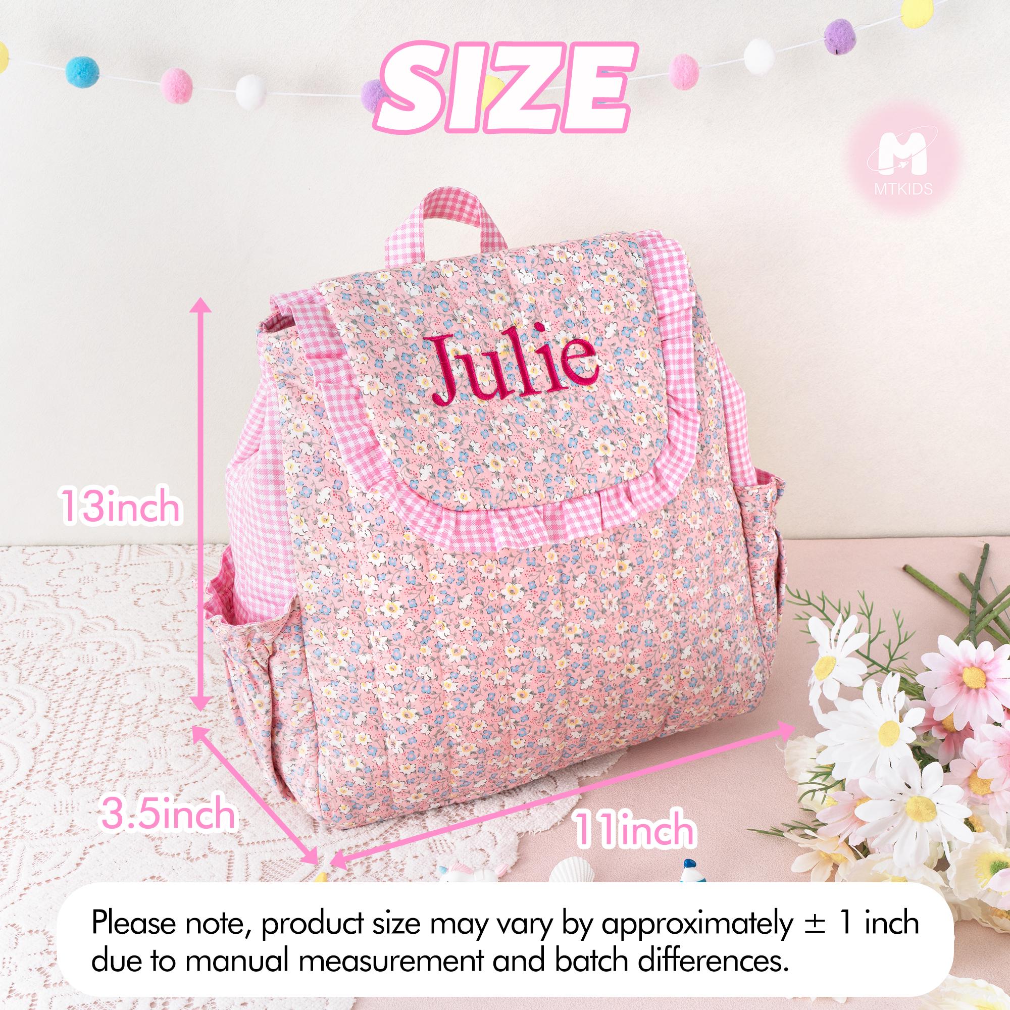 Toddler Backpack: Kids Quilted Floral Bookbag, Personalized Child Pink Gingham School Bag, Girls Gift