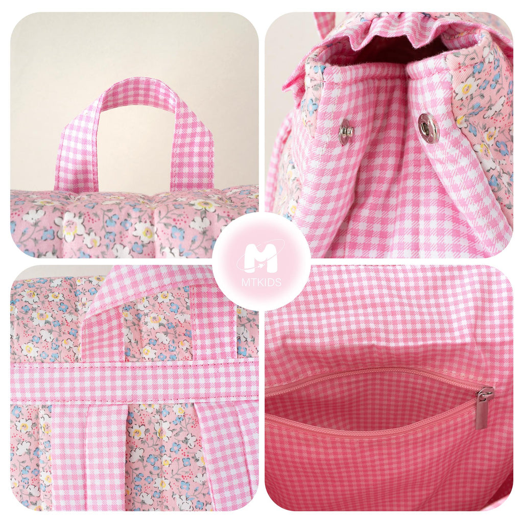 Toddler Backpack: Kids Quilted Floral Bookbag, Personalized Child Pink Gingham School Bag, Girls Gift