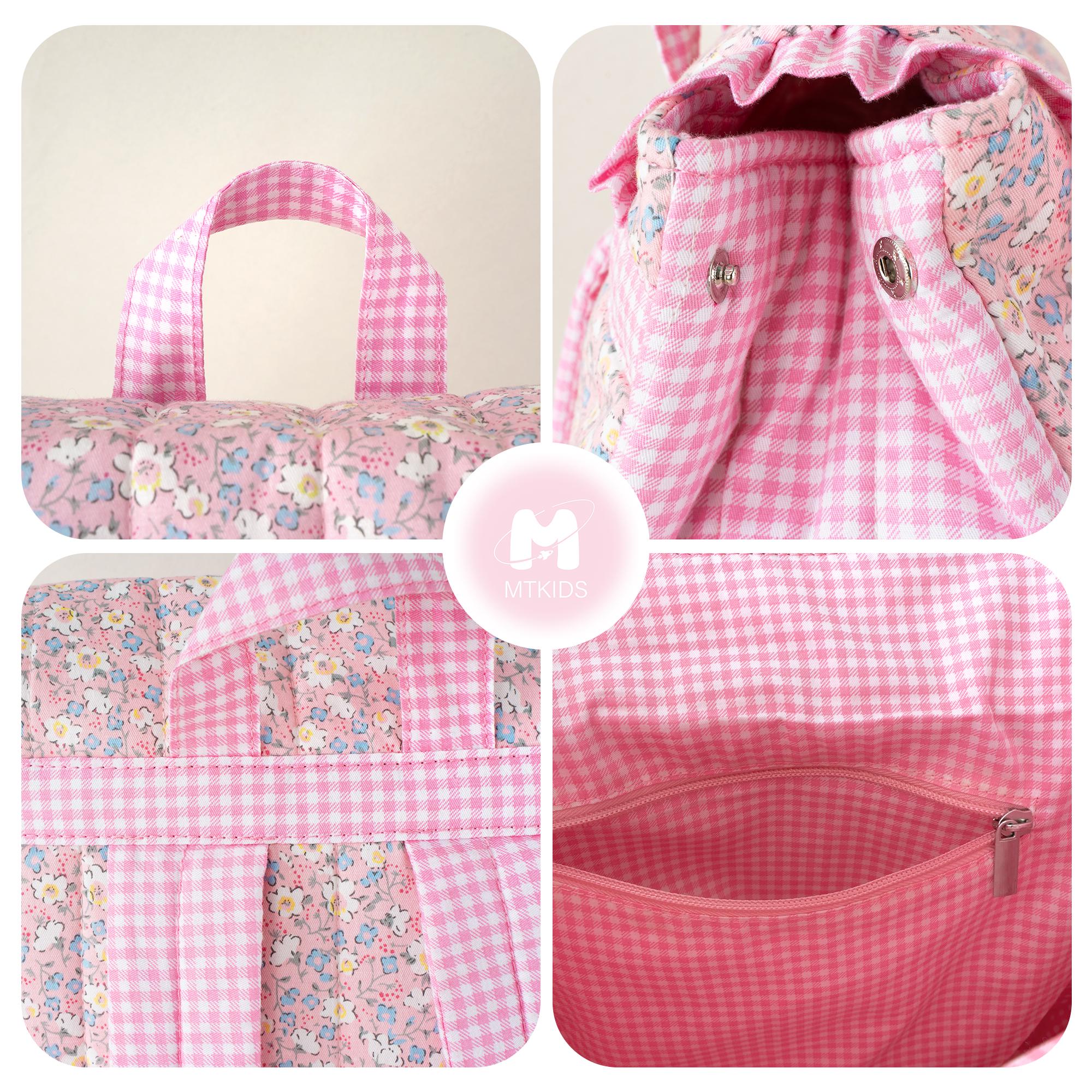 Toddler Backpack: Kids Quilted Floral Bookbag, Personalized Child Pink Gingham School Bag, Girls Gift