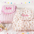 Toddler Backpack: Kids Quilted Floral Bookbag, Personalized Child Pink Gingham School Bag, Girls Gift