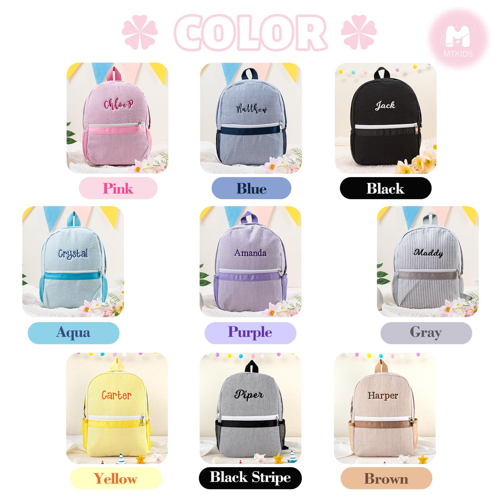 Toddler Seersucker Backpack: Personalized Kids Preppy School Bookbag, Child Back to School Gift