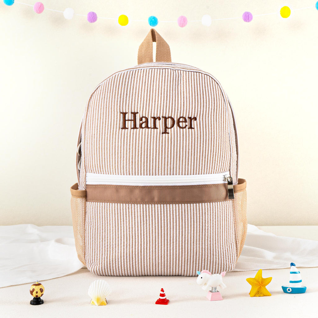 Toddler Seersucker Backpack: Personalized Kids Preppy School Bookbag, Child Back to School Gift