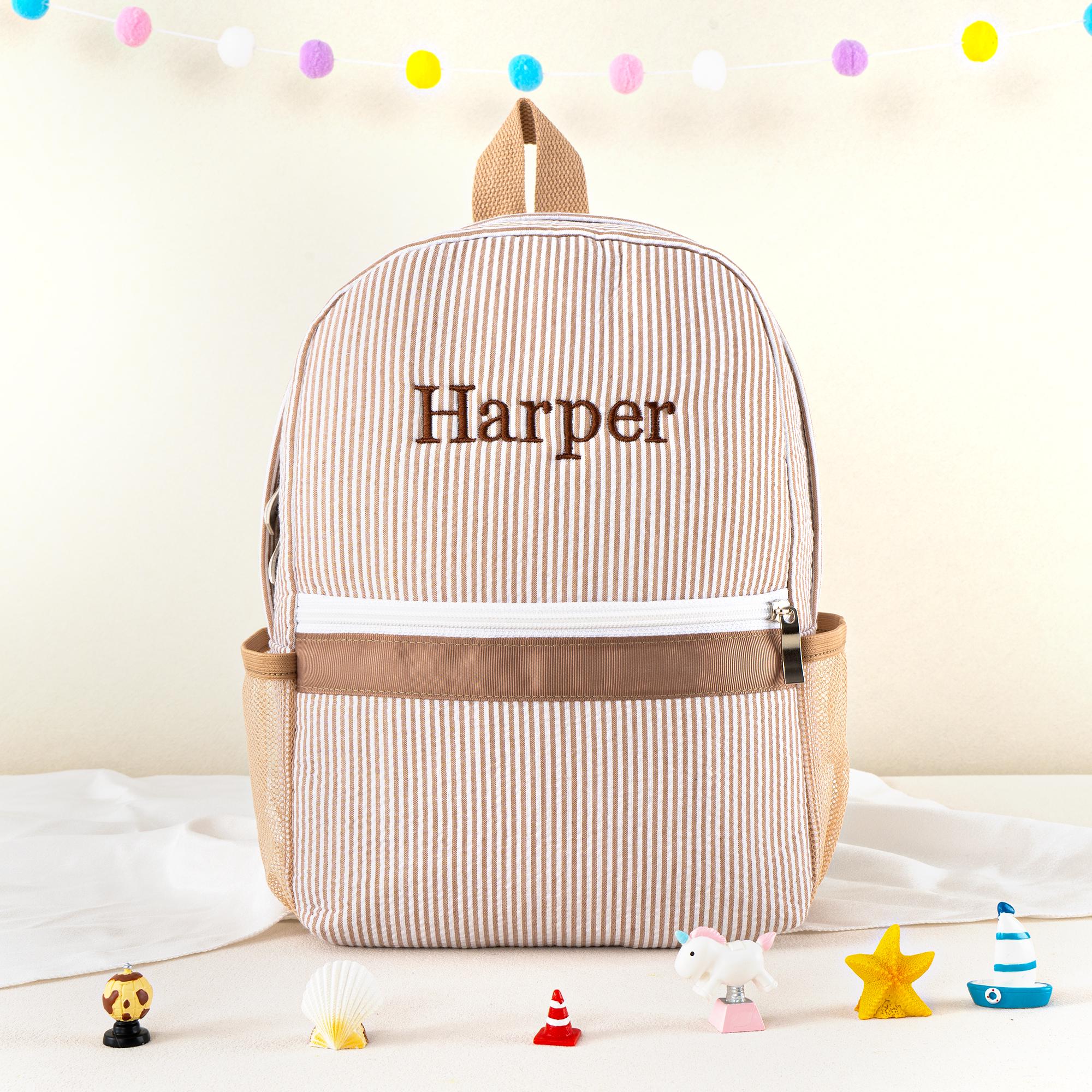 Toddler Seersucker Backpack: Personalized Kids Preppy School Bookbag, Child Back to School Gift